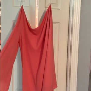 Adorable coral chiffon one shoulder dress!